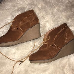 Brown wedge booties